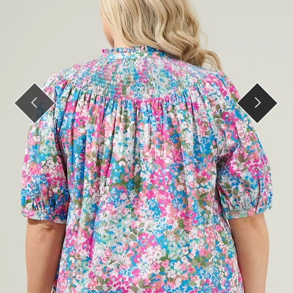 SUGARLIPS Avery Blossom Floral Smocked Mock Neck Top in Dusty Pink Size Small - Picture 6 of 12